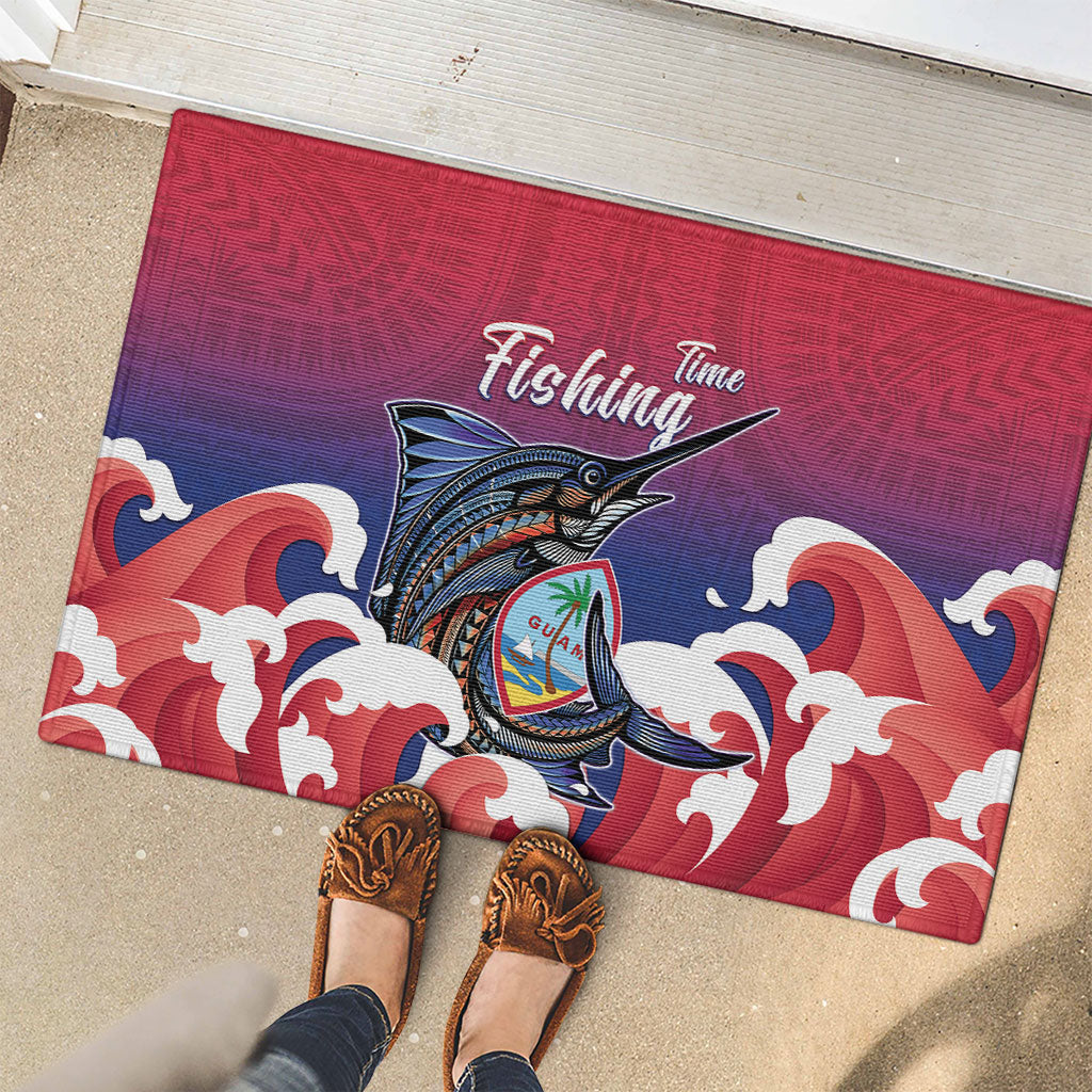 Guam Blue Marlin Fishing Rubber Doormat Polynesian Style