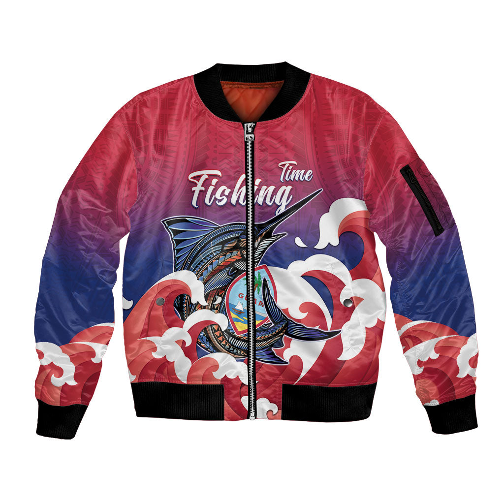 Guam Blue Marlin Fishing Sleeve Zip Bomber Jacket Polynesian Style