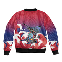 Guam Blue Marlin Fishing Sleeve Zip Bomber Jacket Polynesian Style