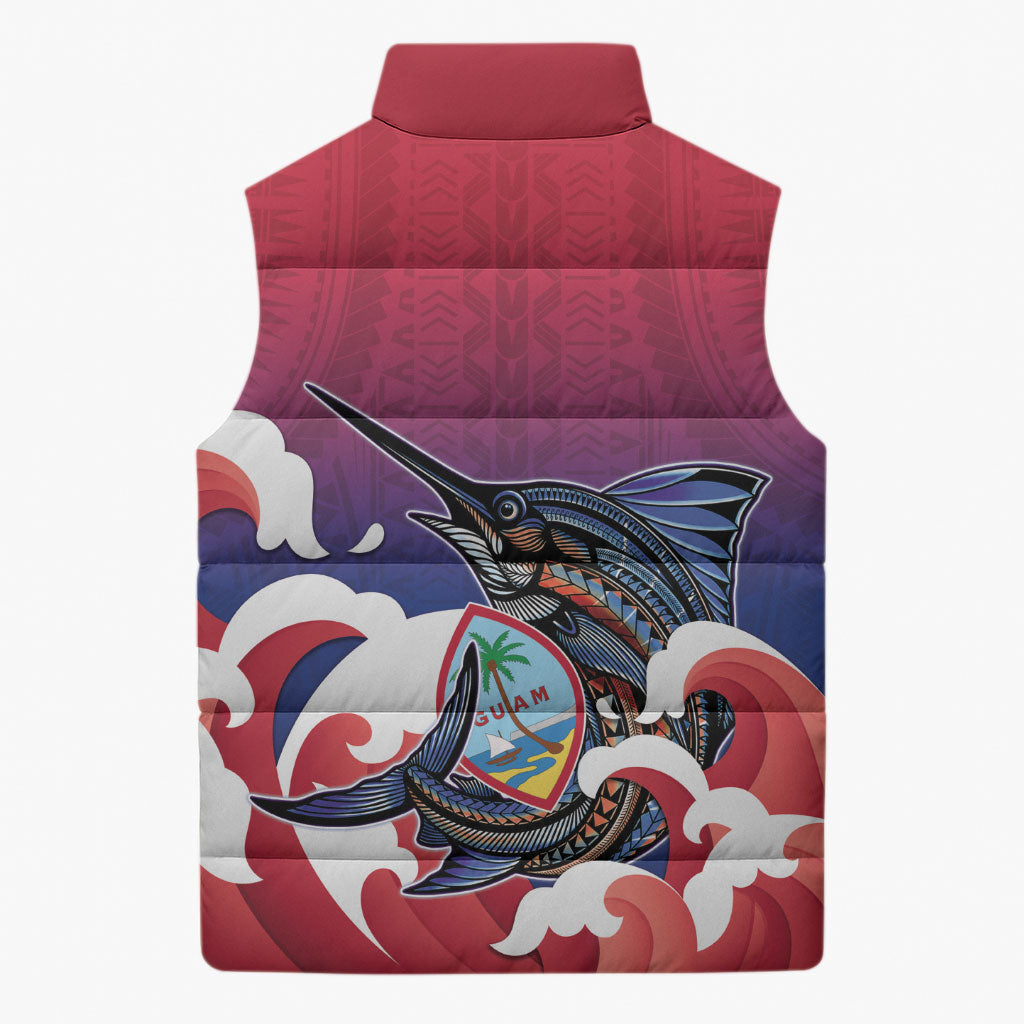 Guam Blue Marlin Fishing Sleeveless Puffer Jacket Polynesian Style