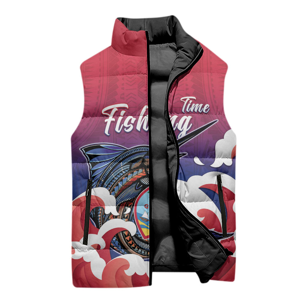 Guam Blue Marlin Fishing Sleeveless Puffer Jacket Polynesian Style