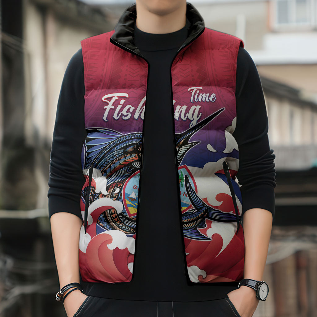 Guam Blue Marlin Fishing Sleeveless Puffer Jacket Polynesian Style
