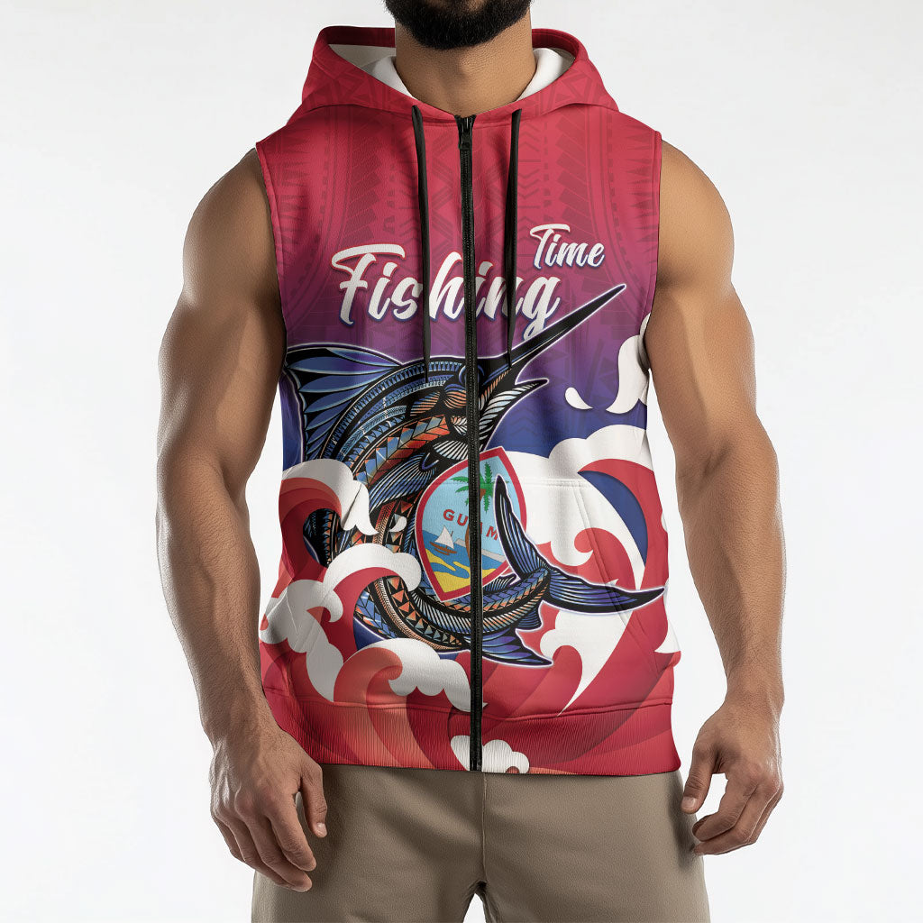 Guam Blue Marlin Fishing Sleeveless Zip Hoodie Polynesian Style