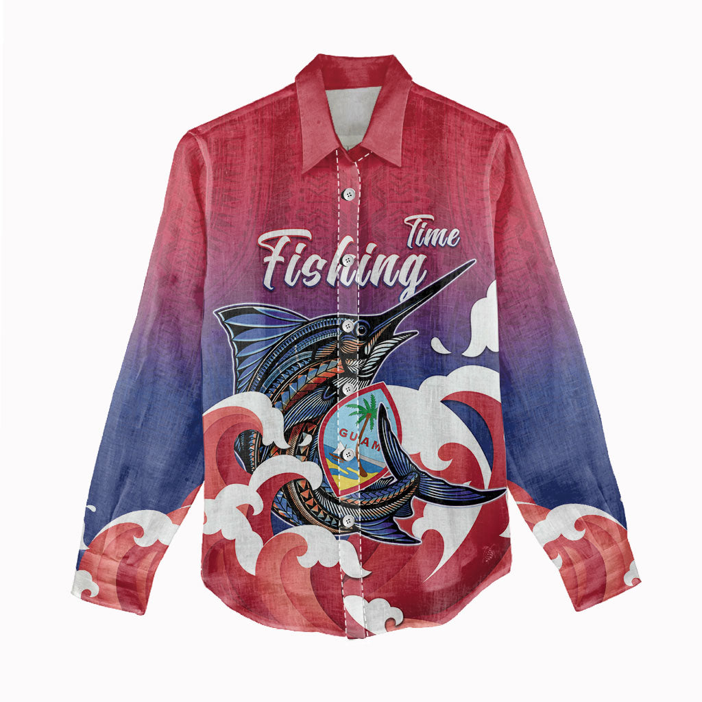 Guam Blue Marlin Fishing Women Casual Shirt Polynesian Style