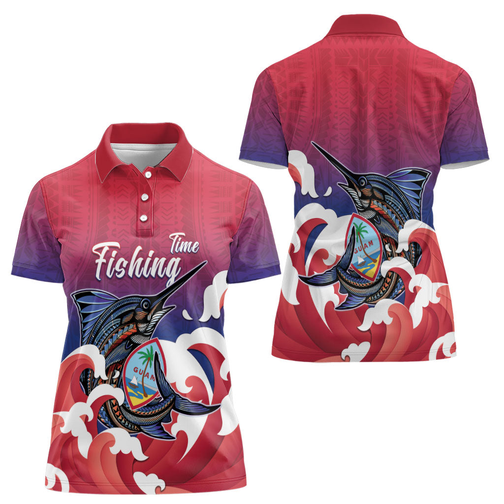 Guam Blue Marlin Fishing Women Polo Shirt Polynesian Style