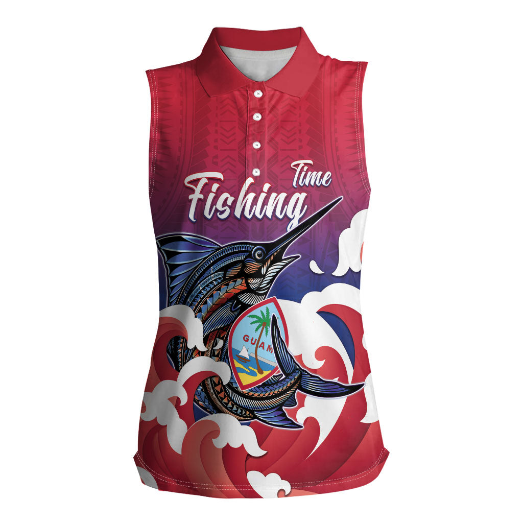 Guam Blue Marlin Fishing Women Sleeveless Polo Shirt Polynesian Style