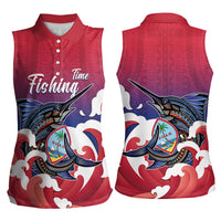 Guam Blue Marlin Fishing Women Sleeveless Polo Shirt Polynesian Style