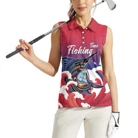 Guam Blue Marlin Fishing Women Sleeveless Polo Shirt Polynesian Style