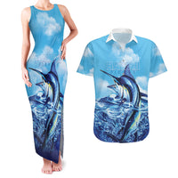Hawaii Blue Marlin Fishing Couples Matching Tank Maxi Dress and Hawaiian Shirt