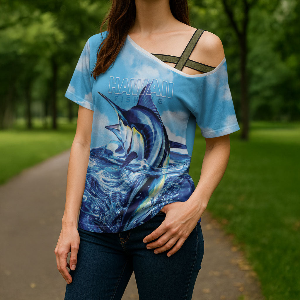 Hawaii Blue Marlin Fishing Cross Shoulder Shirt