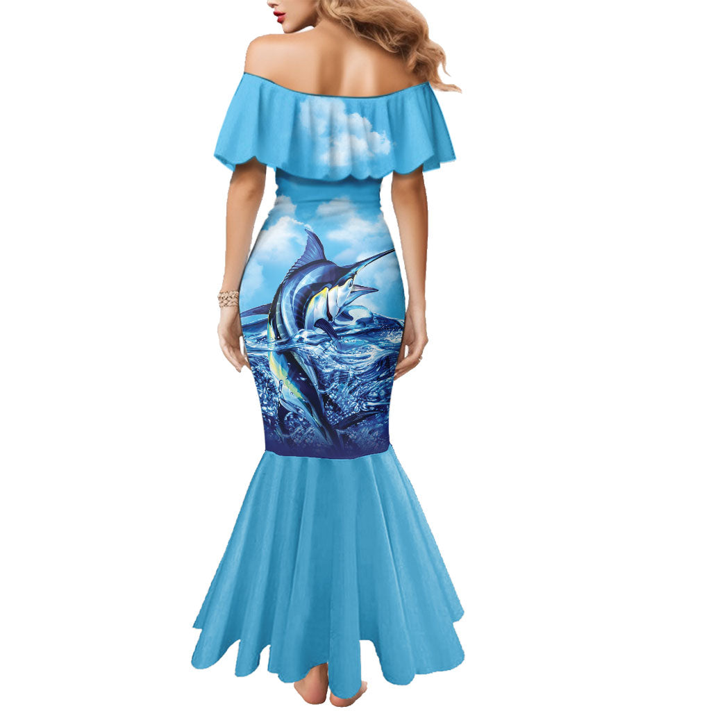 Hawaii Blue Marlin Fishing Family Matching Mermaid Dress and Hawaiian Shirt LT05 - Polynesian Pride