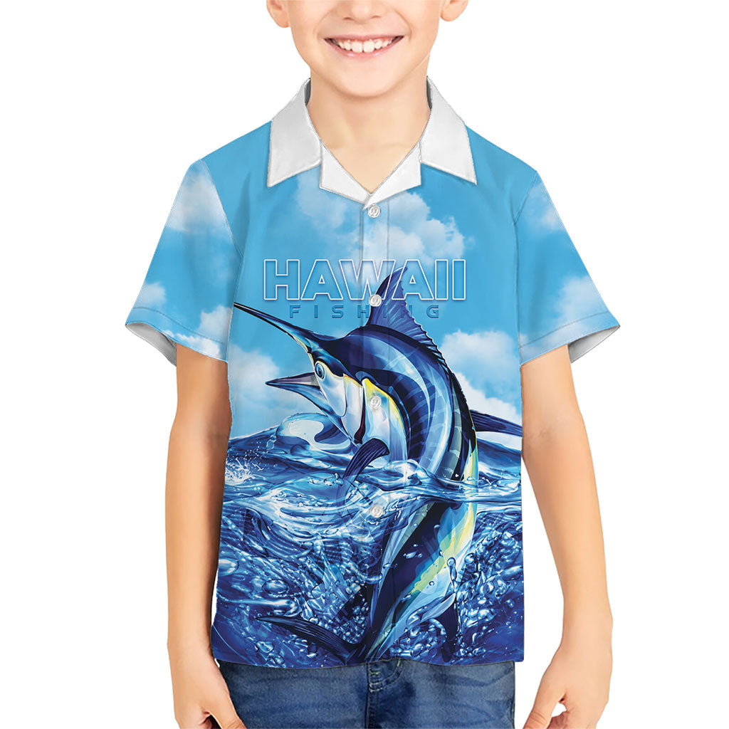Hawaii Blue Marlin Fishing Family Matching Mermaid Dress and Hawaiian Shirt LT05 Son's Shirt Blue - Polynesian Pride
