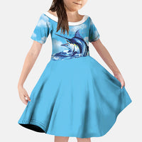 Hawaii Blue Marlin Fishing Family Matching Off Shoulder Maxi Dress and Hawaiian Shirt