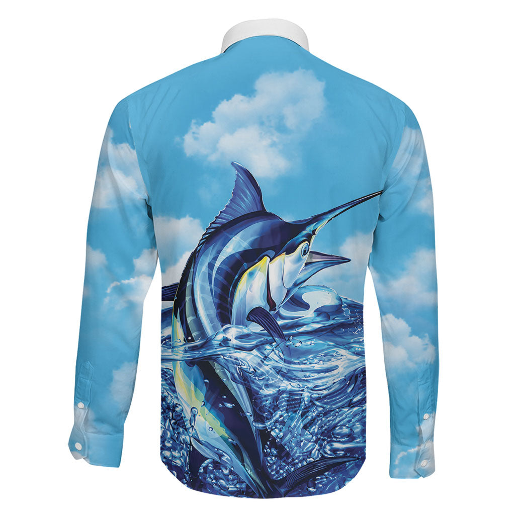 Hawaii Blue Marlin Fishing Family Matching Off Shoulder Maxi Dress and Hawaiian Shirt