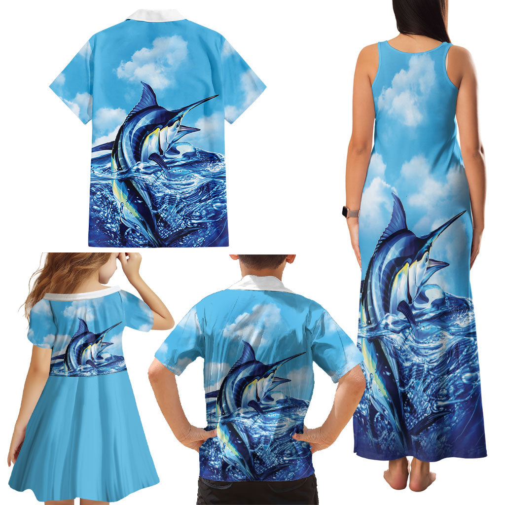 Hawaii Blue Marlin Fishing Family Matching Tank Maxi Dress and Hawaiian Shirt LT05 - Polynesian Pride