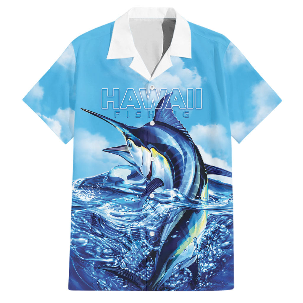 Hawaii Blue Marlin Fishing Family Matching Tank Maxi Dress and Hawaiian Shirt LT05 Dad's Shirt - Short Sleeve Blue - Polynesian Pride