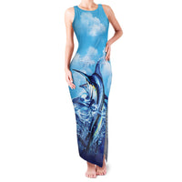 Hawaii Blue Marlin Fishing Family Matching Tank Maxi Dress and Hawaiian Shirt LT05 Mom's Dress Blue - Polynesian Pride