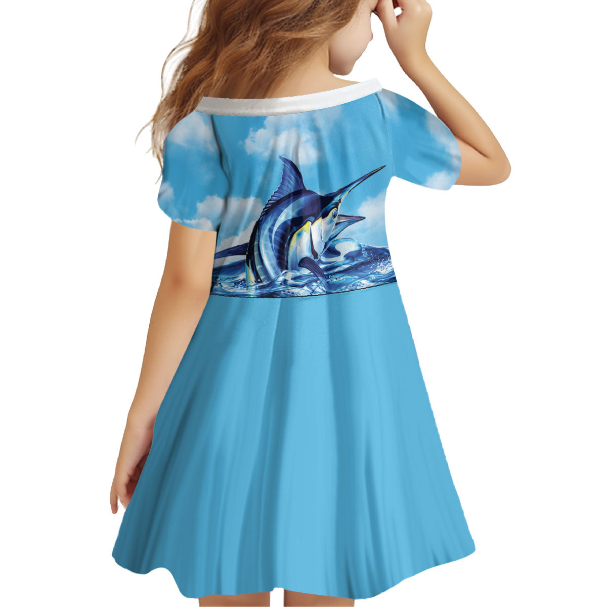 Hawaii Blue Marlin Fishing Kid Short Sleeve Dress