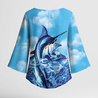 Hawaii Blue Marlin Fishing Kimono Sleeve Blouse