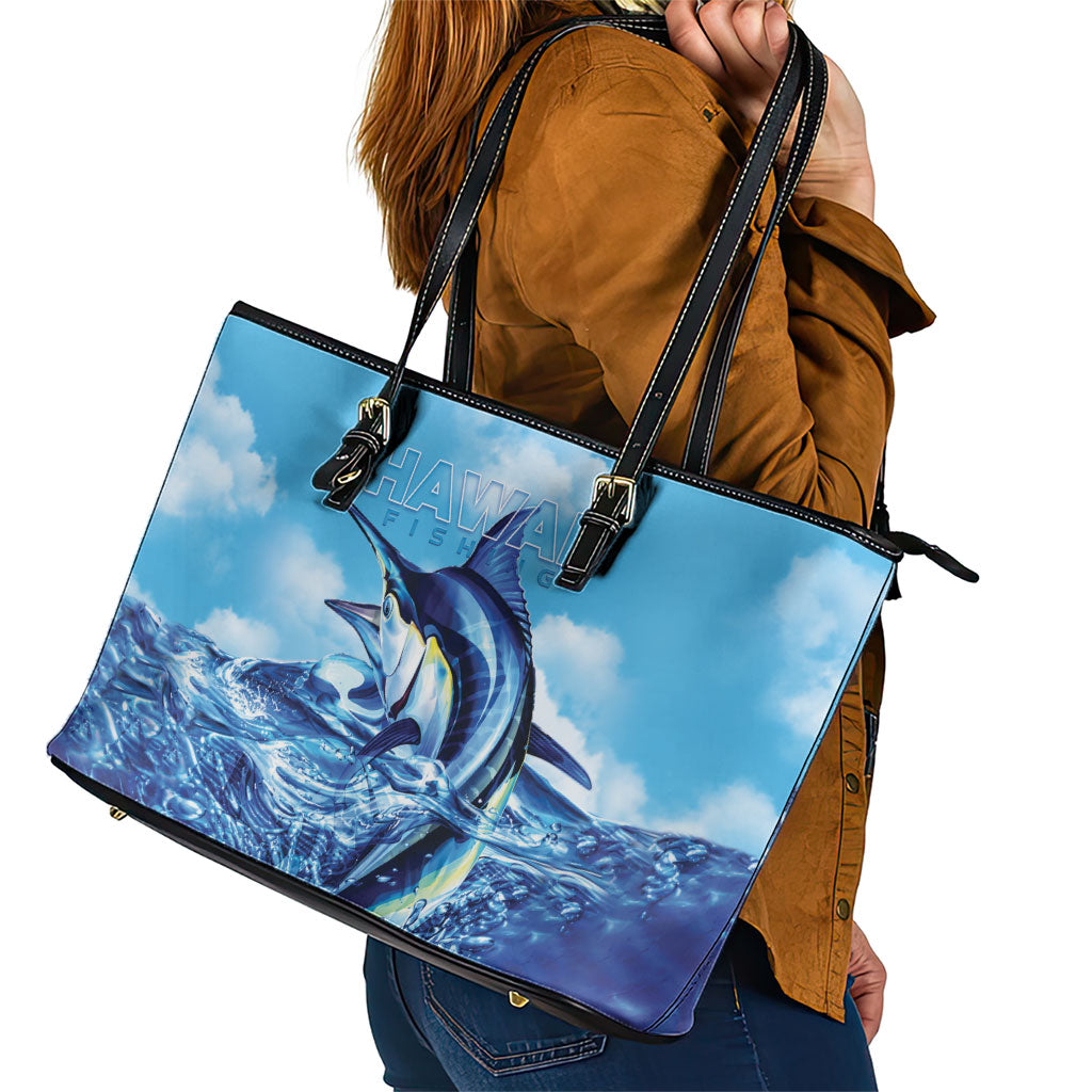 Hawaii Blue Marlin Fishing Leather Tote Bag
