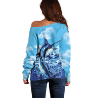Hawaii Blue Marlin Fishing Off Shoulder Sweater