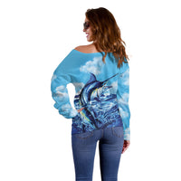 Hawaii Blue Marlin Fishing Off Shoulder Sweater