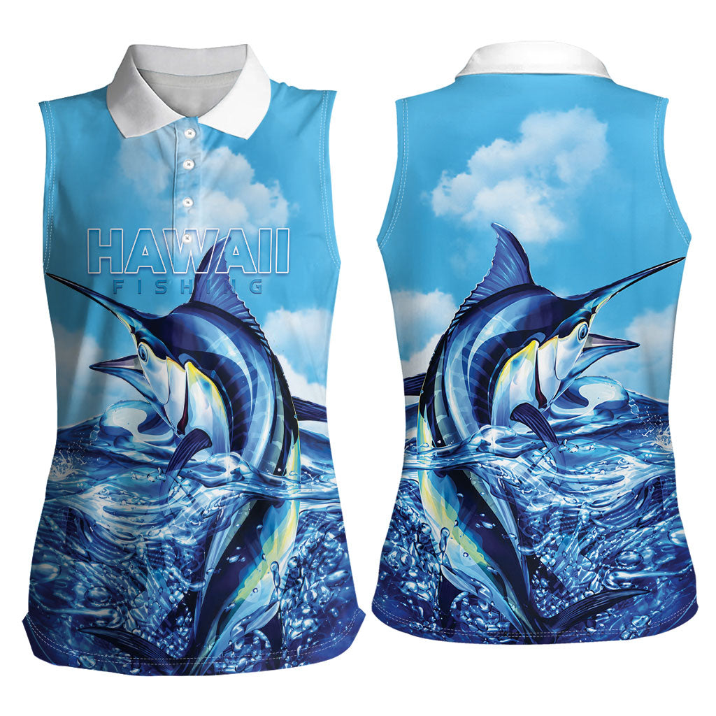 Hawaii Blue Marlin Fishing Women Sleeveless Polo Shirt