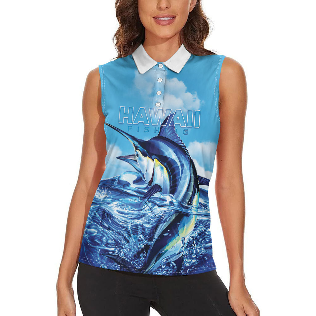 Hawaii Blue Marlin Fishing Women Sleeveless Polo Shirt