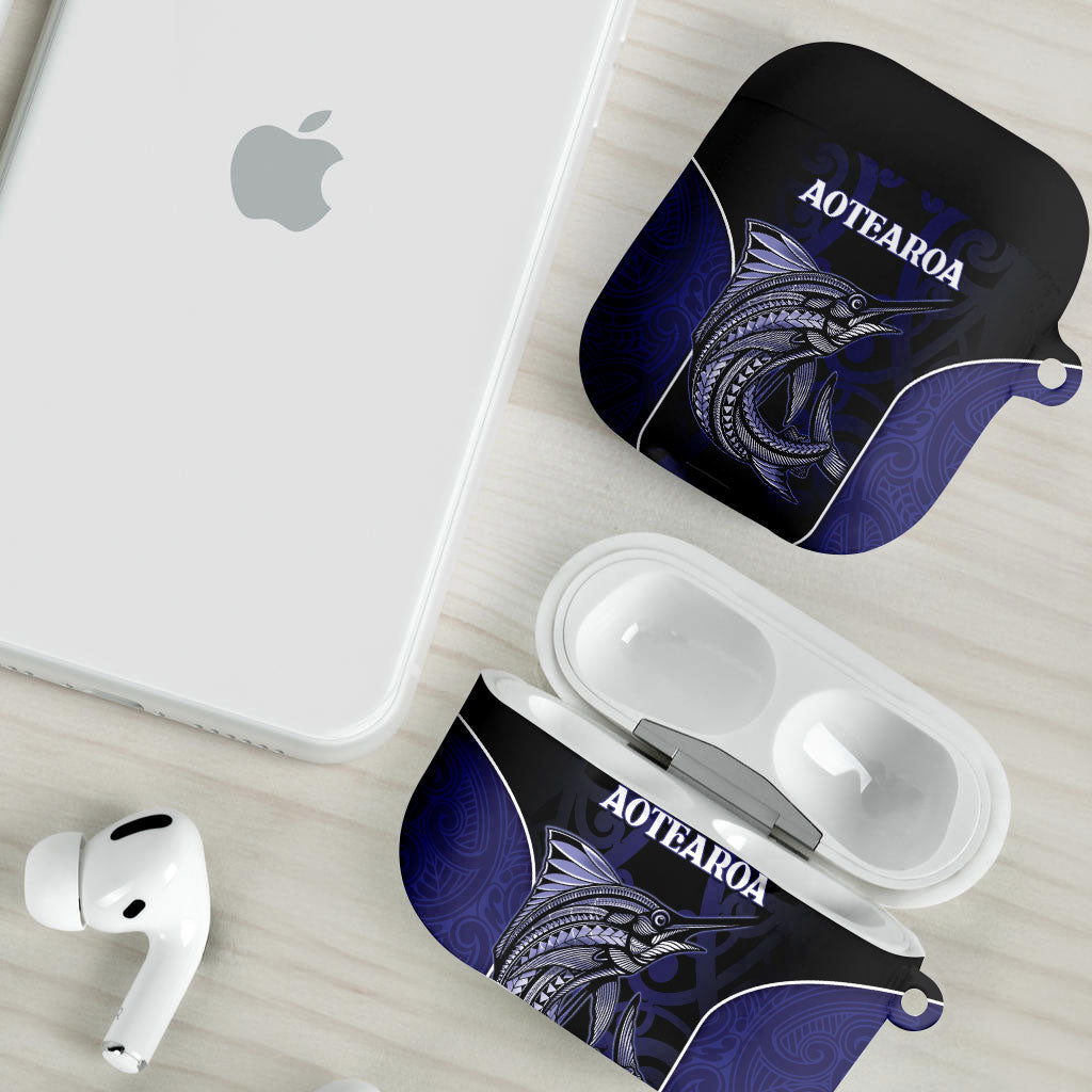 New Zealand Aotearoa AirPods Case Blue Marlin Fishing Maori Pattern