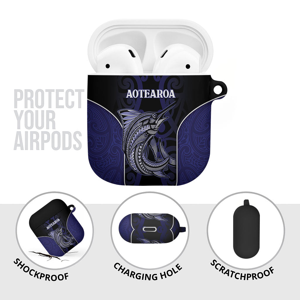 New Zealand Aotearoa AirPods Case Blue Marlin Fishing Maori Pattern