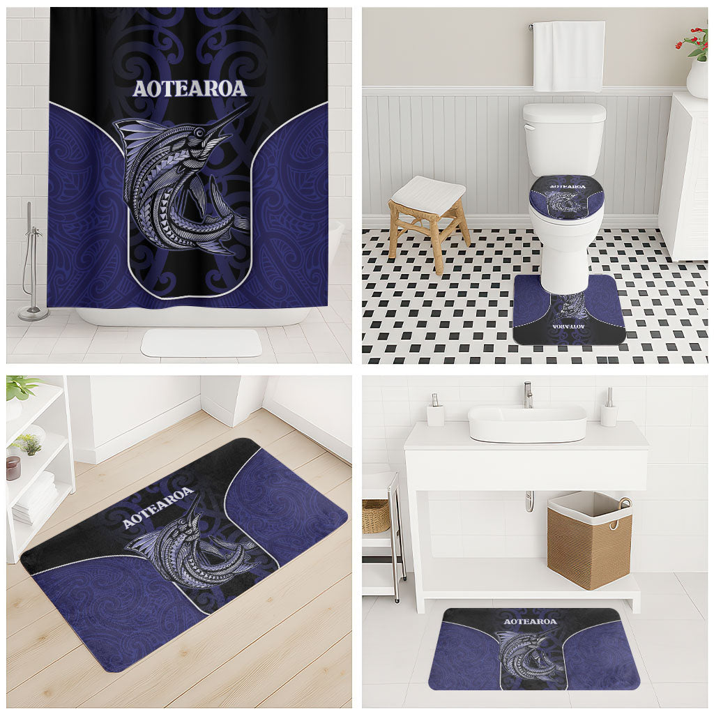 New Zealand Aotearoa Bathroom Set Blue Marlin Fishing Maori Pattern