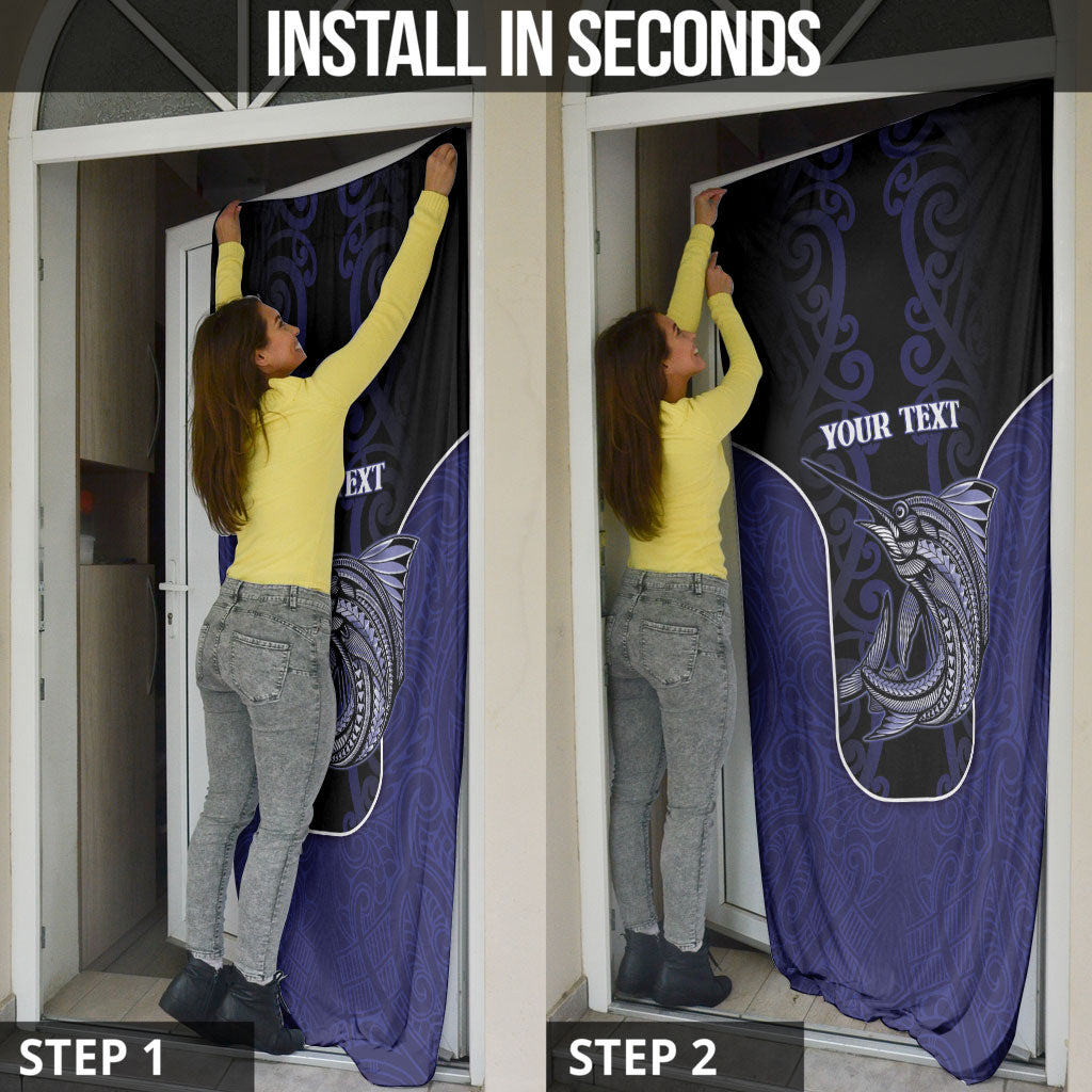 Personalised New Zealand Aotearoa Door Cover Blue Marlin Fishing Maori Pattern