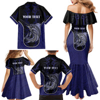 Personalised New Zealand Aotearoa Family Matching Mermaid Dress and Hawaiian Shirt Blue Marlin Fishing Maori Pattern LT05 - Polynesian Pride