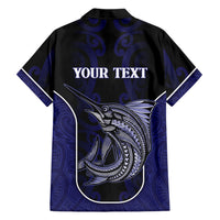 Personalised New Zealand Aotearoa Family Matching Off Shoulder Maxi Dress and Hawaiian Shirt Blue Marlin Fishing Maori Pattern LT05 - Polynesian Pride
