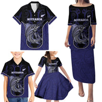 Personalised New Zealand Aotearoa Family Matching Puletasi and Hawaiian Shirt Blue Marlin Fishing Maori Pattern LT05 - Polynesian Pride