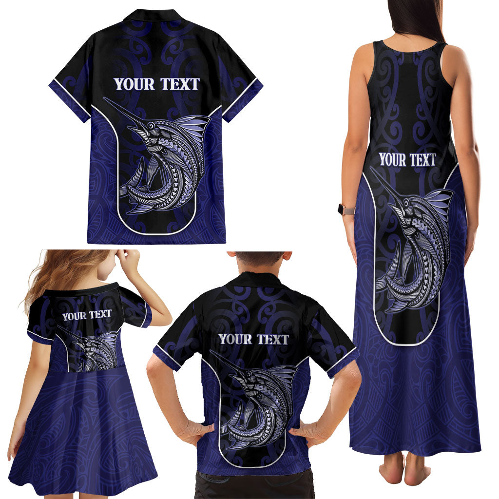 Personalised New Zealand Aotearoa Family Matching Tank Maxi Dress and Hawaiian Shirt Blue Marlin Fishing Maori Pattern LT05 - Polynesian Pride