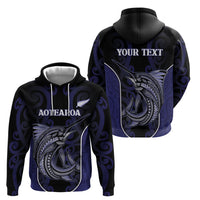 Personalised New Zealand Aotearoa Hoodie Blue Marlin Fishing Maori Pattern
