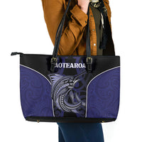 New Zealand Aotearoa Leather Tote Bag Blue Marlin Fishing Maori Pattern