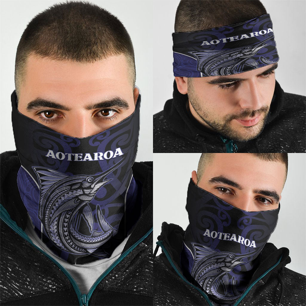 New Zealand Aotearoa Neck Gaiter Blue Marlin Fishing Maori Pattern