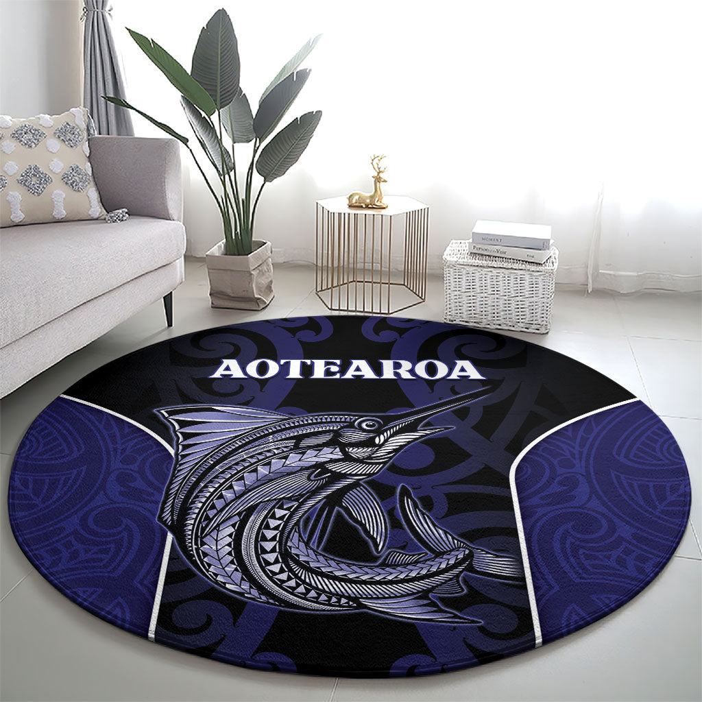 New Zealand Aotearoa Round Carpet Blue Marlin Fishing Maori Pattern