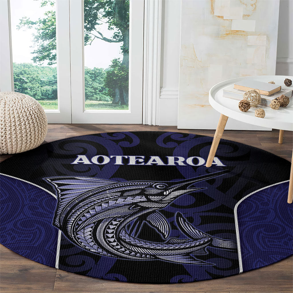 New Zealand Aotearoa Round Carpet Blue Marlin Fishing Maori Pattern