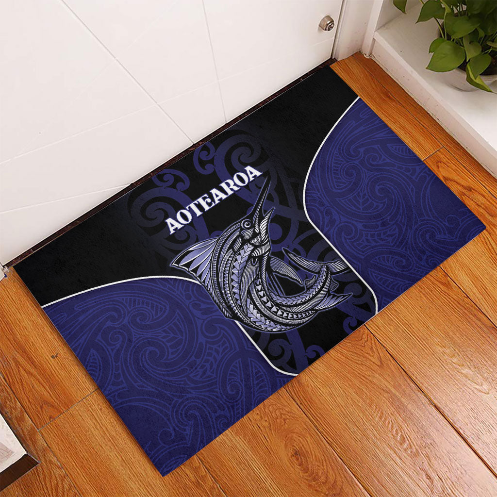 New Zealand Aotearoa Rubber Doormat Blue Marlin Fishing Maori Pattern