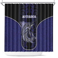 New Zealand Aotearoa Shower Curtain Blue Marlin Fishing Maori Pattern