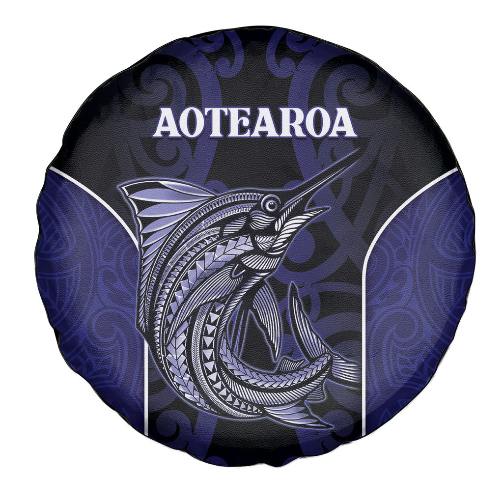 New Zealand Aotearoa Spare Tire Cover Blue Marlin Fishing Maori Pattern