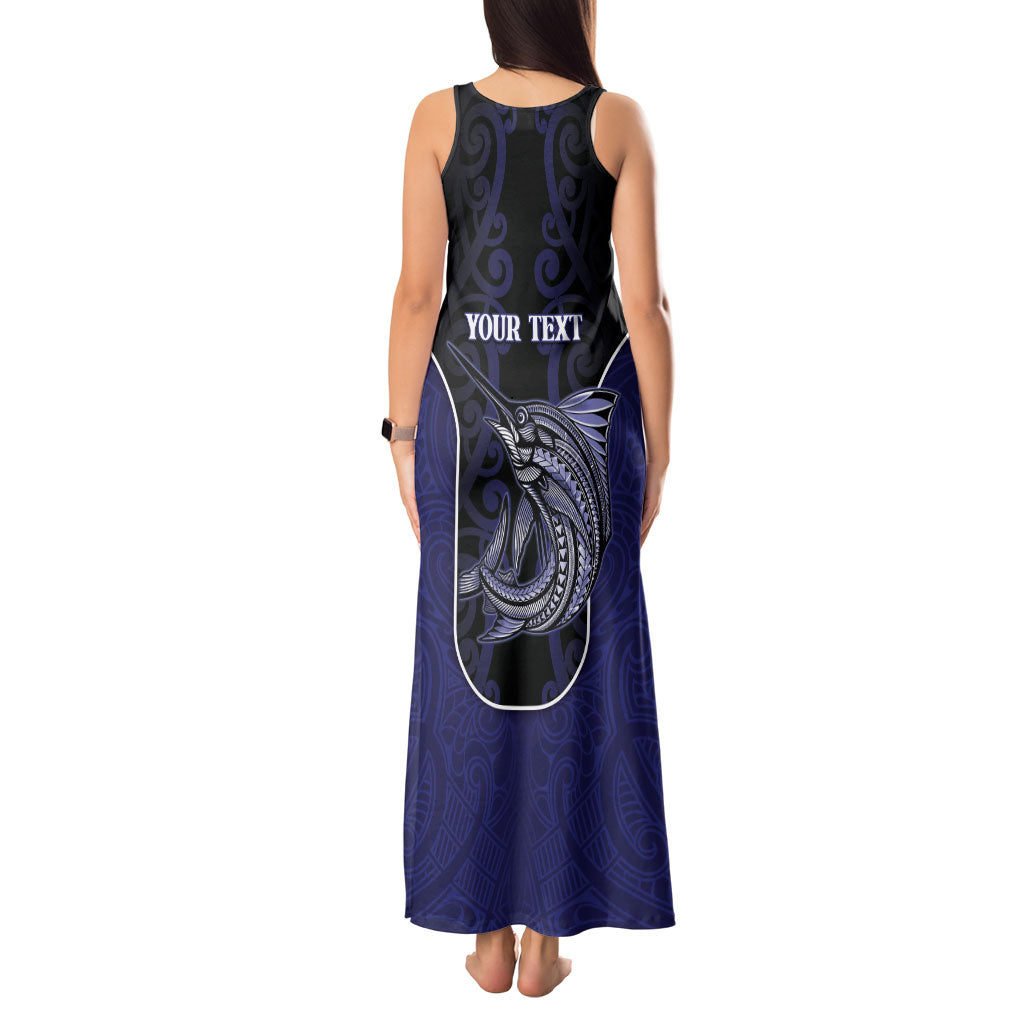 Personalised New Zealand Aotearoa Tank Maxi Dress Blue Marlin Fishing Maori Pattern