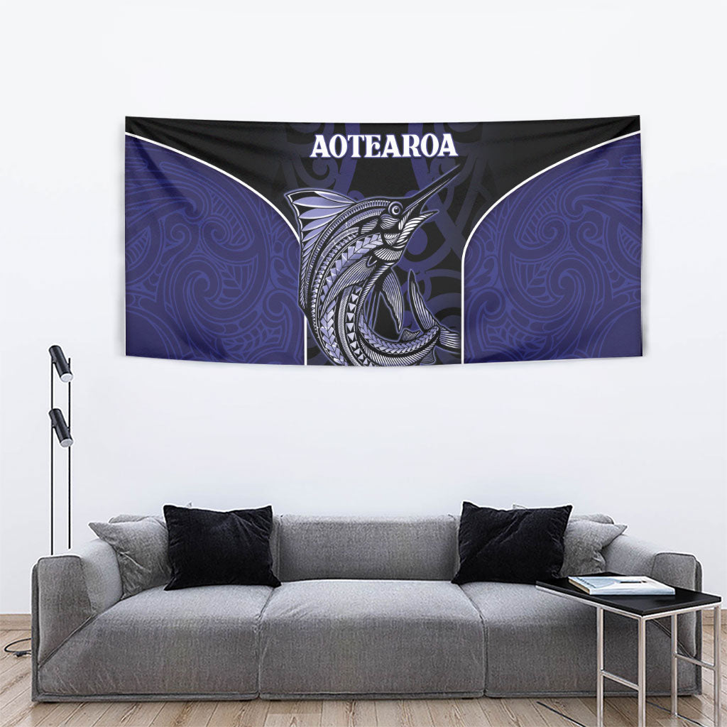 New Zealand Aotearoa Tapestry Blue Marlin Fishing Maori Pattern