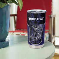 Personalised New Zealand Aotearoa Tumbler Cup Blue Marlin Fishing Maori Pattern