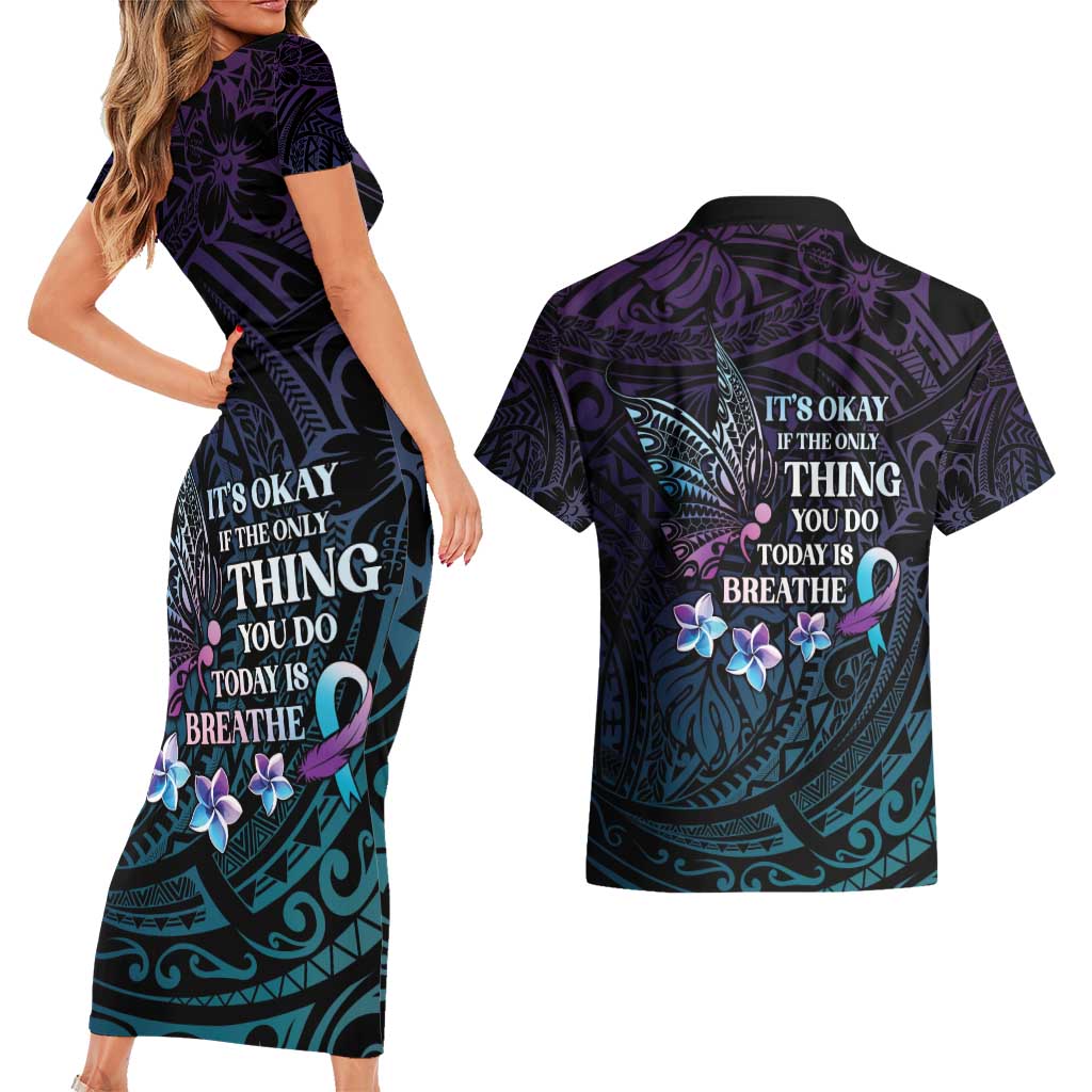 Polynesia Suicide Prevention Awareness Couples Matching Short Sleeve Bodycon Dress and Hawaiian Shirt Keep Going The World Needs You