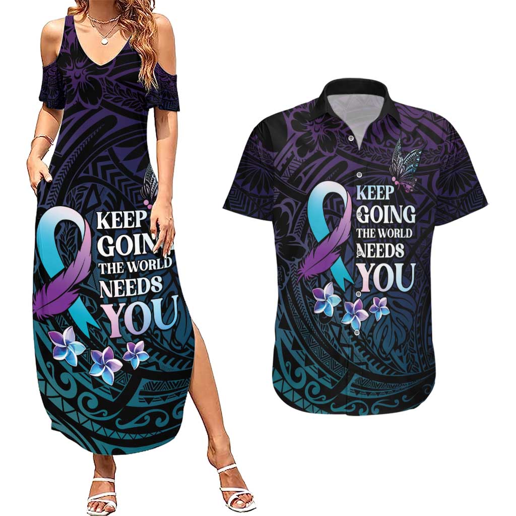 Polynesia Suicide Prevention Awareness Couples Matching Summer Maxi Dress and Hawaiian Shirt Keep Going The World Needs You