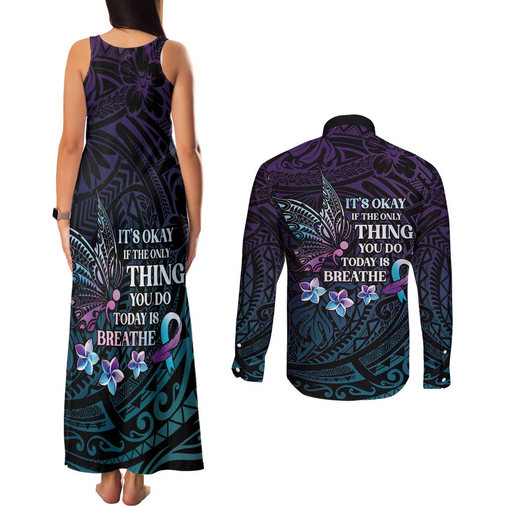 Polynesia Suicide Prevention Awareness Couples Matching Tank Maxi Dress and Long Sleeve Button Shirt Keep Going The World Needs You